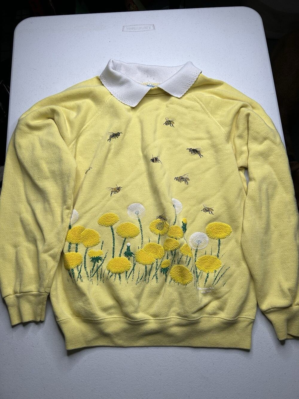 Vintage 1990s Morning Sun x Hanes Collared Sweater Butter Yellow Cottage Core